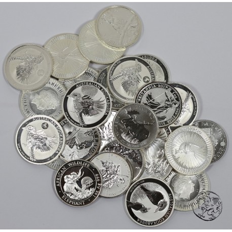 Uncja srebra, różne monety