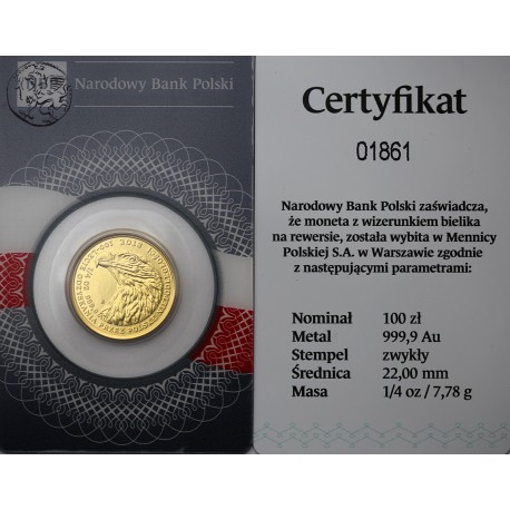 Polska, 100 złotych, 2021, Orzeł Bielik, 1/4 uncji złota