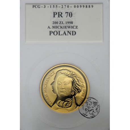 Polska, III RP, 200 złotych, 1998, Mickiewicz, PCG PR 70