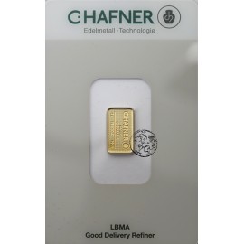 Sztabka złota, 2 gramy, Au 999, Hafner