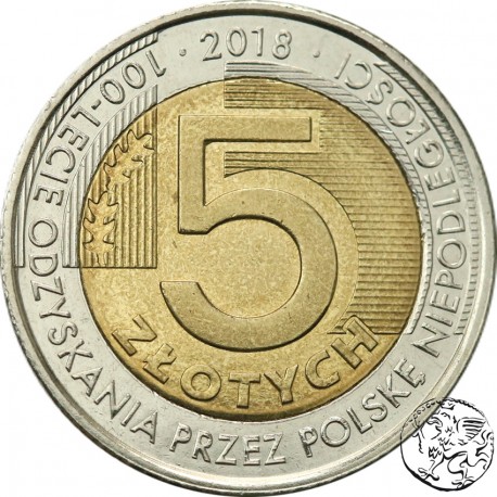 III RP, 5 złotych, 100-lecie odzyskania przez Polskę niepodległości