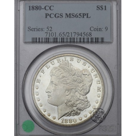 USA, 1 dolar, 1880 CC, PCGS MS 65 PL