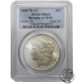 USA, 1 dolar, 1880/79 CC, PCGS MS 65, Revers 1878