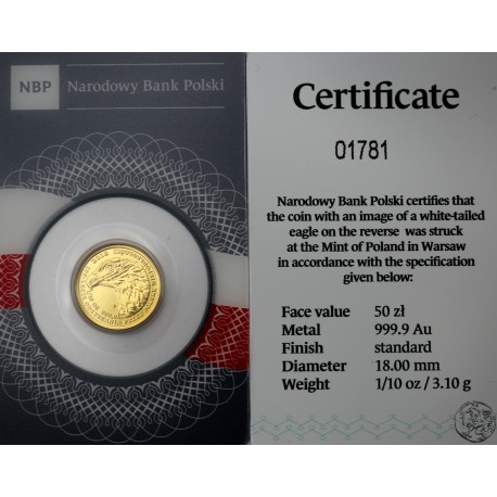 Polska, III RP, 500 złotych, 2019, Orzeł Bielik, uncja złota, niski nakład 500 sztuk
