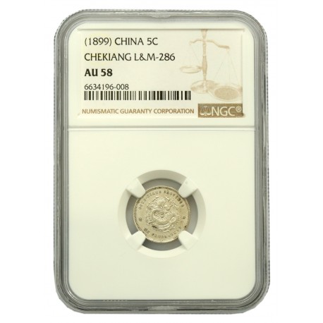 Chiny, Chekiang, 5 cents, (1899), NGC AU58, L&M-286