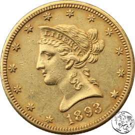USA, 10 dolarów, 1893 O, rzadka  nakład 17000 sztuk