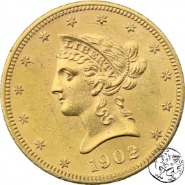 USA, 10 dolarów, 1902, Filadelfia, rzadsza  nakład 82400