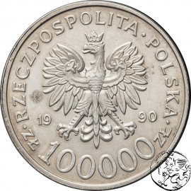 III RP, 100000 złotych, 1990, Solidarność, uncja Ag 999