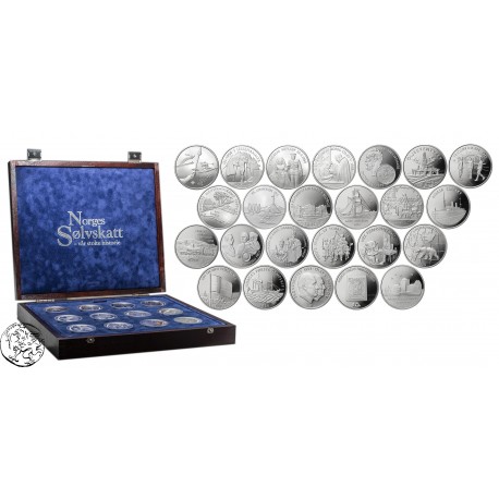 Norwegia, komplet 24 medali, 806 gram Ag 925, uncje
