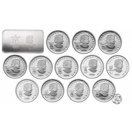Kanada, 12 x 25 centów, Vancouver 2010, Olimpiada Zimowa,  Ag 925