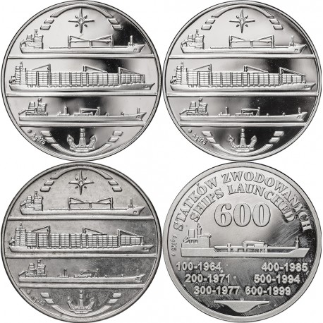Medal, Stocznia Szczecińska, 600 Statków + 50 lat, 1998-1999, 4 x uncja Ag 925
