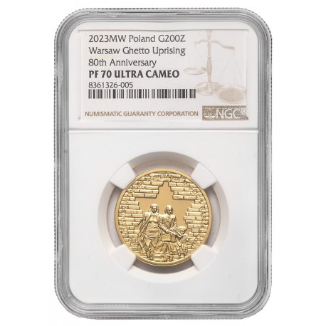 III RP, 200 złotych, 2023, 80. rocznica powstania w getcie, NGC PF 70