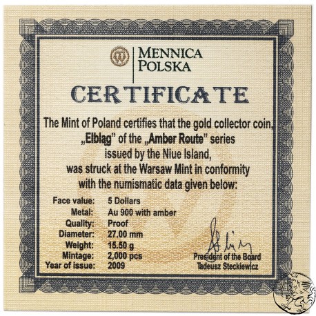 Niue, 5 dolarów, 2009, Szlak Bursztynowy, Elbląg