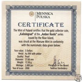 Niue, 5 dolar&oacute;w, 2008, Szlak Bursztynowy, Kaliningrad