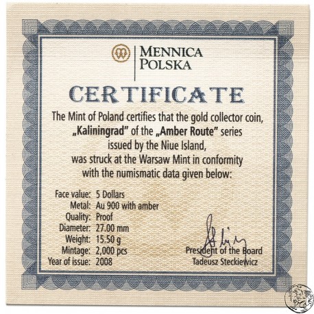 Niue, 5 dolarów, 2008, Szlak Bursztynowy, Kaliningrad