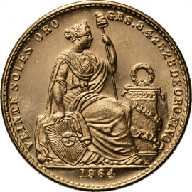 Peru, 20 soli, 1964, prooflike, rzadkie