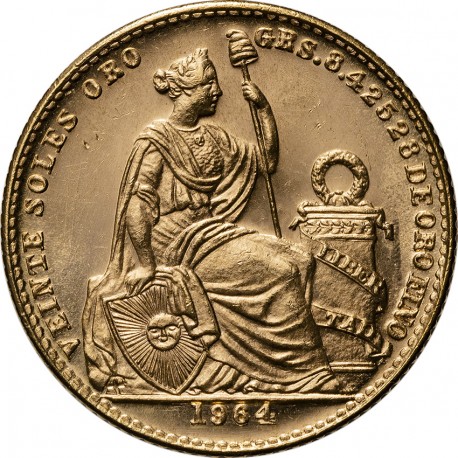 Peru, 20 soli, 1964, prooflike, rzadkie