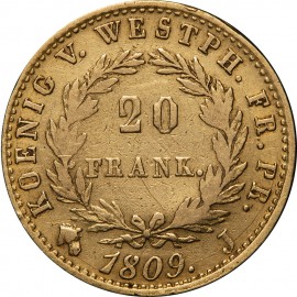 Francja, Hieronim Napoleon, 20 frank&oacute;w, 1809 J Westfalia